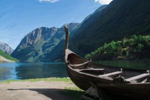 Obraz drewniana łódź wikingów