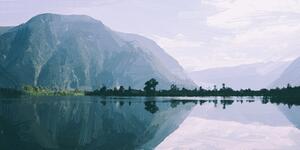 Obraz malowane góry nad jeziorem