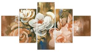 Obraz- Malowany bukiet kwiatów (125x70 cm)