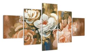 Obraz- Malowany bukiet kwiatów (125x70 cm)