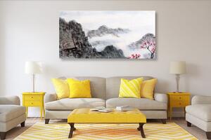 Obraz chiński krajobraz we mgle