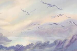 Obraz ptaki lecące nad krajobrazem