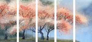 5-częściowy obraz akwarelowe kwitnące drzewa