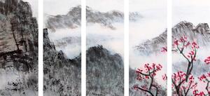 5-częściowy obraz chiński krajobraz we mgle