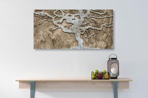 Obraz abstrakcyjnego drzewa na drewnie w beżowym wzorze