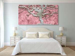 Obraz abstrakcyjnego drzewa na drewnie z różowym kontrastem