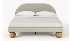 Łóżko tapicerowane z nogami z drewna dębowego Rena