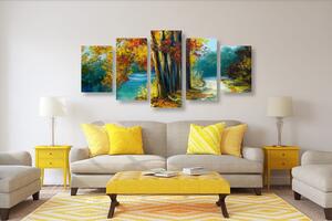 5-częściowy obraz malowane drzewa w jesiennych kolorach