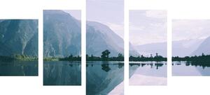 5-częściowy obraz malowana sceneria górskiego jeziora