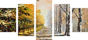 5-częściowy obraz jesienna aleja drzew