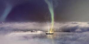 Obraz zorzy polarnej nad zamarzniętym jeziorem