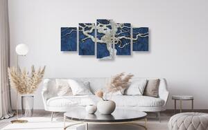 5 częściowy obraz abstrakcyjne drzewo na drewnie z niebieskim kontrastem