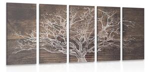 5-częściowy obraz korona drzewa na drewnianym tle