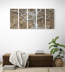 5-częściowy obraz abstrakcyjne drzewo na drewnie w beżowym kolorze