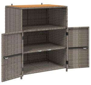 Nowoczesna szafka rattanowa z drewnianym blatem i stalowÄ konstrukcjÄ - szara, 70x50x87 cm