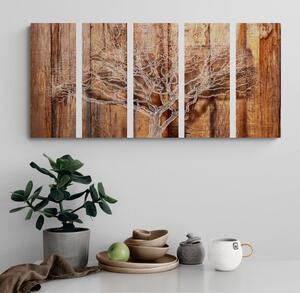 5-częściowy obraz drzewo na drewnianym tle