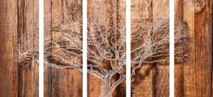 5-częściowy obraz drzewo na drewnianym tle