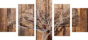 5-częściowy obraz drzewo z imitacją drewnianego tła
