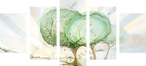 5-częściowy obraz drzewa na pastelowym polu