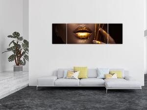 Obraz - Kobieta ze złotymi ustami (170x50 cm)