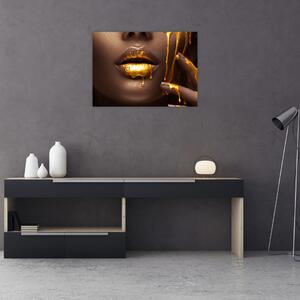 Obraz - Kobieta ze złotymi ustami (70x50 cm)