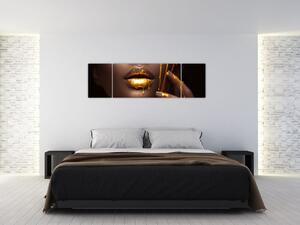 Obraz - Kobieta ze złotymi ustami (170x50 cm)