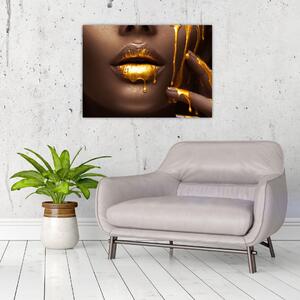 Obraz - Kobieta ze złotymi ustami (70x50 cm)