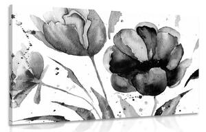 Obraz piękne czarno-białe tulipany w ciekawym wzorze