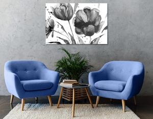 Obraz piękne czarno-białe tulipany w ciekawym wzorze