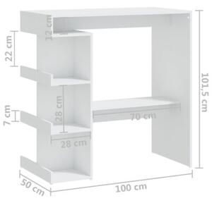 Stolik barowy z półkami, biały, 100x50x101,5 cm