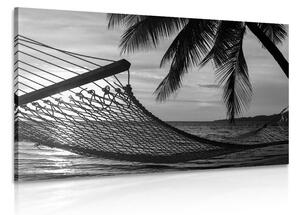 Obraz hamak na plaży w wersji czarno-białej