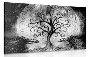 Obraz magiczne drzewo życia w wersji czarno-białej