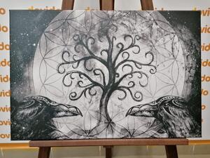 Obraz magiczne drzewo życia w wersji czarno-białej