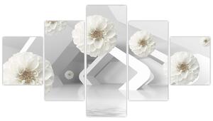 Abstrakcyjny obraz z białawymi kwiatami (125x70 cm)