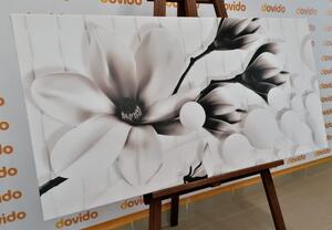 Obraz czarno-biała magnolia z elementami abstrakcyjnymi