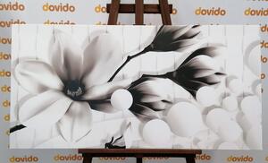 Obraz czarno-biała magnolia z elementami abstrakcyjnymi