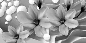 Obraz czarno-biała magnolia na abstrakcyjnym tle