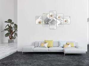 Abstrakcyjny obraz z białawymi kwiatami (125x70 cm)
