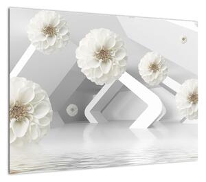 Abstrakcyjny obraz z białawymi kwiatami (70x50 cm)