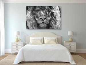 Obraz twarz lwa w wersji czarno-białej