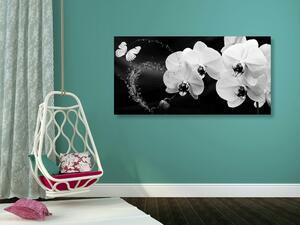 Obraz czarno-biały storczyk i motyl