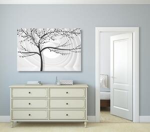 Obraz nowoczesne czarne i białe drzewo na abstrakcyjnym tle