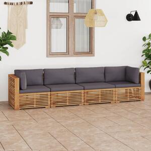 4-os. sofa ogrodowa z poduszkami, lite drewno tekowe