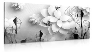 Obraz abstrakcyjne kwiaty w wersji czarno-białej