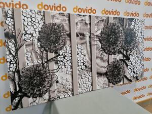 Obraz abstrakcyjne kwiaty na marmurowym tle w wersji czarno-białej