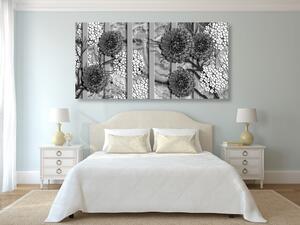 Obraz abstrakcyjne kwiaty na marmurowym tle w wersji czarno-białej