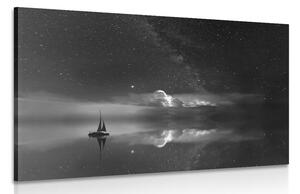 Obraz łódź na morzu w wersji czarno-białej