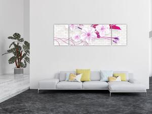 Obraz gałązki z kwiatami (170x50 cm)