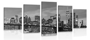 5-częściowy obraz uroczy most w Brooklynie w wersji czarno-białej