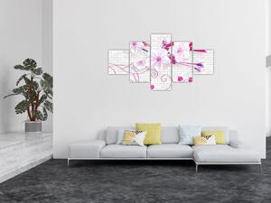 Obraz gałązki z kwiatami (125x70 cm)